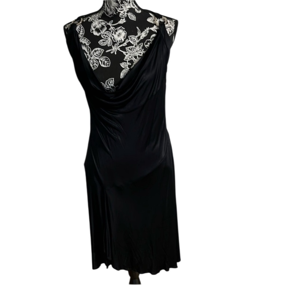Versace  size 14 ITALY 48 Black sleeveless cross back silky side zip NWT